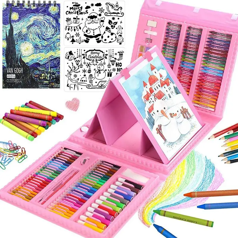 

Art Kits for Kids 208Pcs Drawing Art kit with Double Sided Trifold Easel Painting Supplies Includes Oil Pastels Crayons