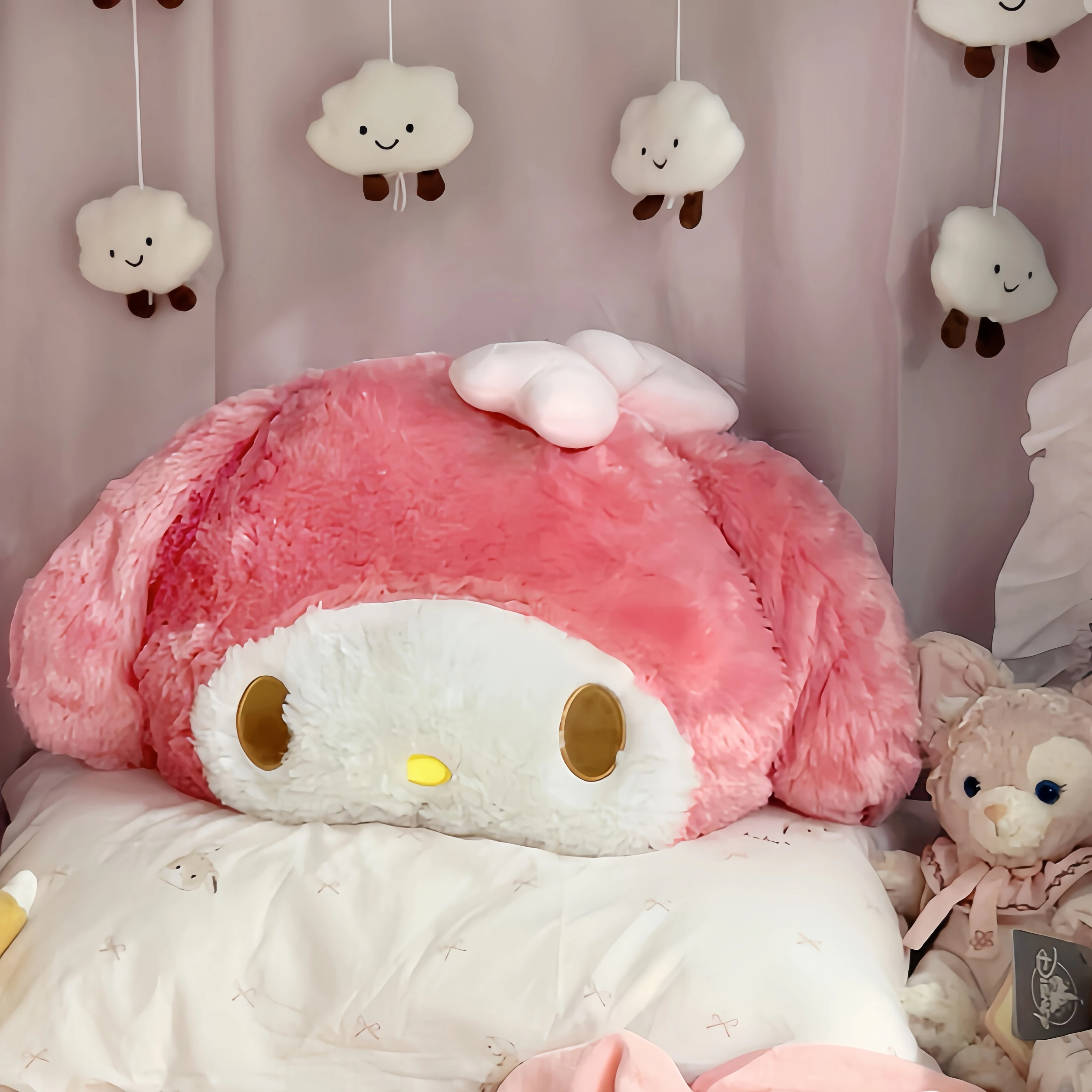 Adorável sanrio minha melodia brinquedo de pelúcia minha melodia abraço travesseiro confortável almofada traseira rosa melodia plushies sofá travesseiro decorativo