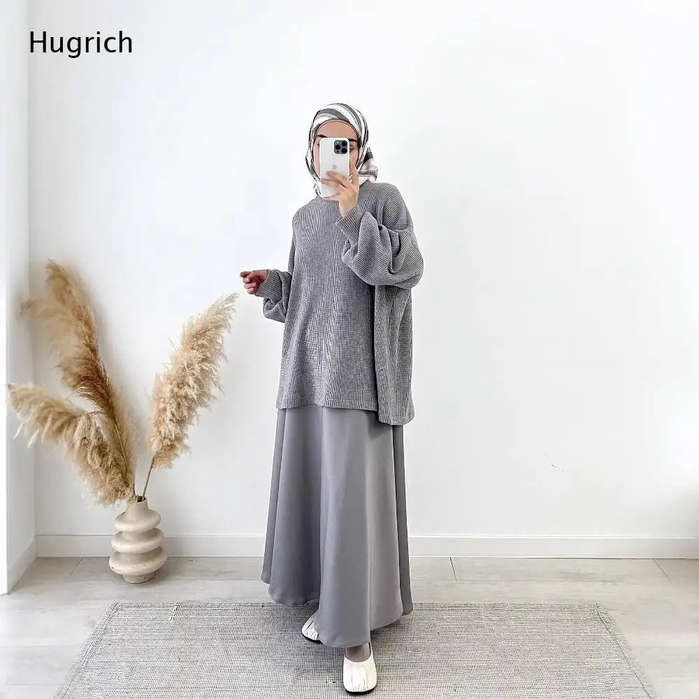 Ensemble 2 pièces modeste pour femme : haut à manches longues et jupe longue - Tenue de prière musulmane élégante et ample pour le quotidien