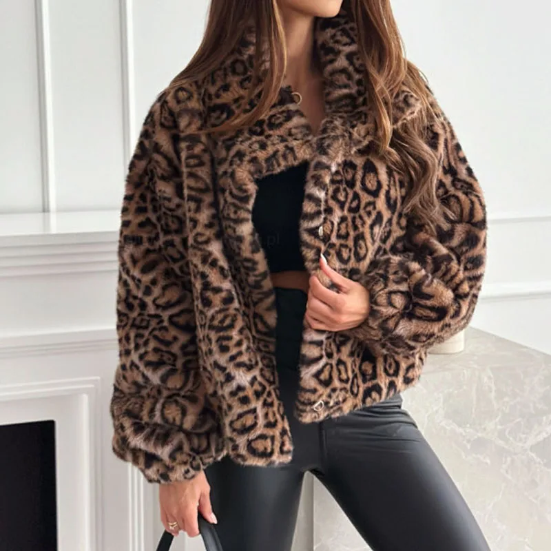

Casual Loose Outerwear Autumn Winter Woman Tops New Fashion Leopard Printing Women Coats Jackets Cardigan Clothes
