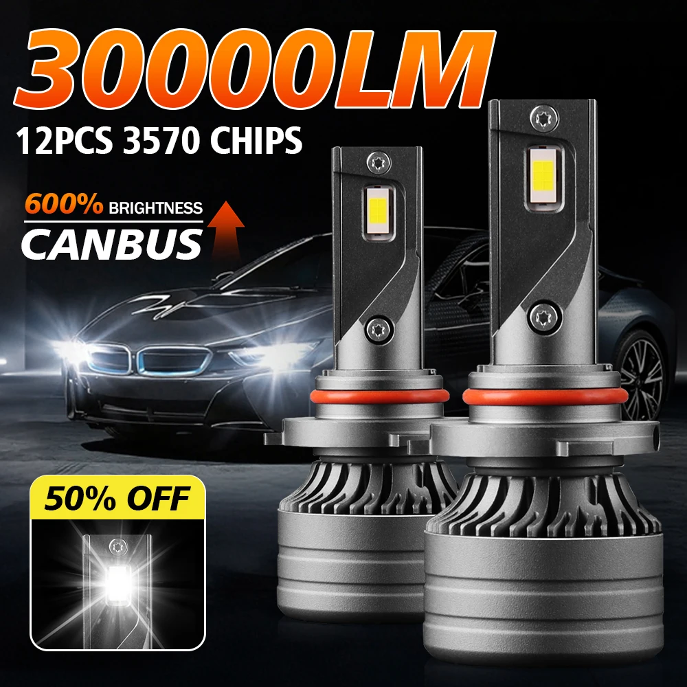 

2PCS 9005 9006 LED Car Headlights Led H11 HB3 HB4 30000LM 6000K White Plug and Play Light Bulb Headlight Replacement Accessories