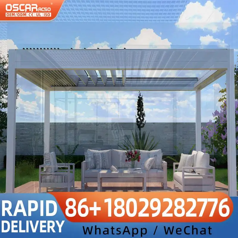 

Индивидуальный современный алюминиевый солнцезащитный козырек Pergola 3x4, легкий электрический тентовый чехол со светодиодной роскошной функцией, устойчивый к вращаться для отдыха