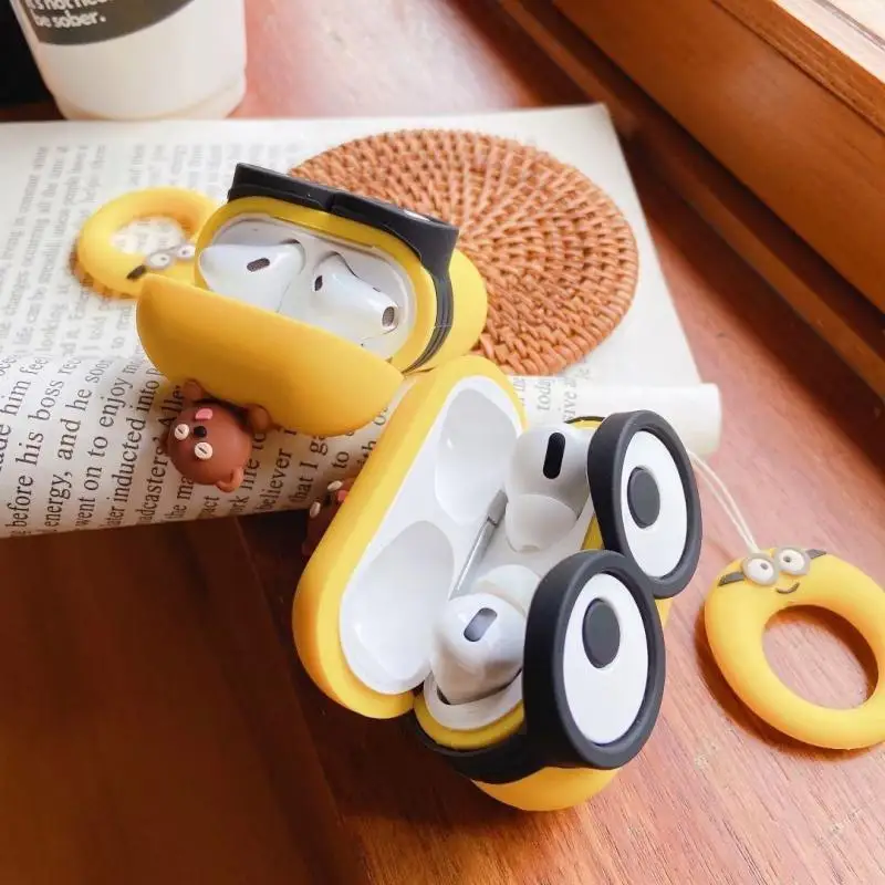 Cartoon Minions Headset Case for Airpods 12 3 Pro Protective Cover Earphones Protective Box Pendant Silicone Bluetooth Case Gift