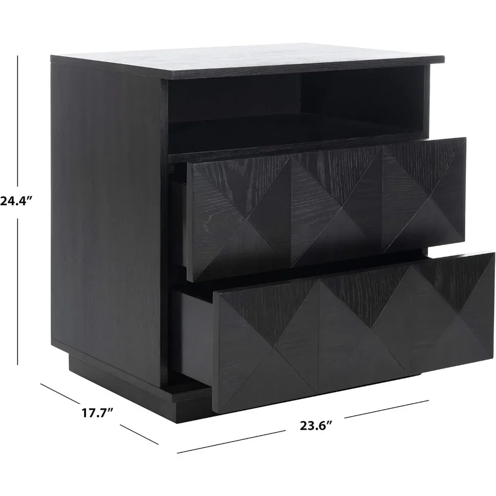 Modern Black 2-Drawer Bedside Table Haute Couture Series Geometric Details Two Spacious Drawers Luxurious and Exquisite