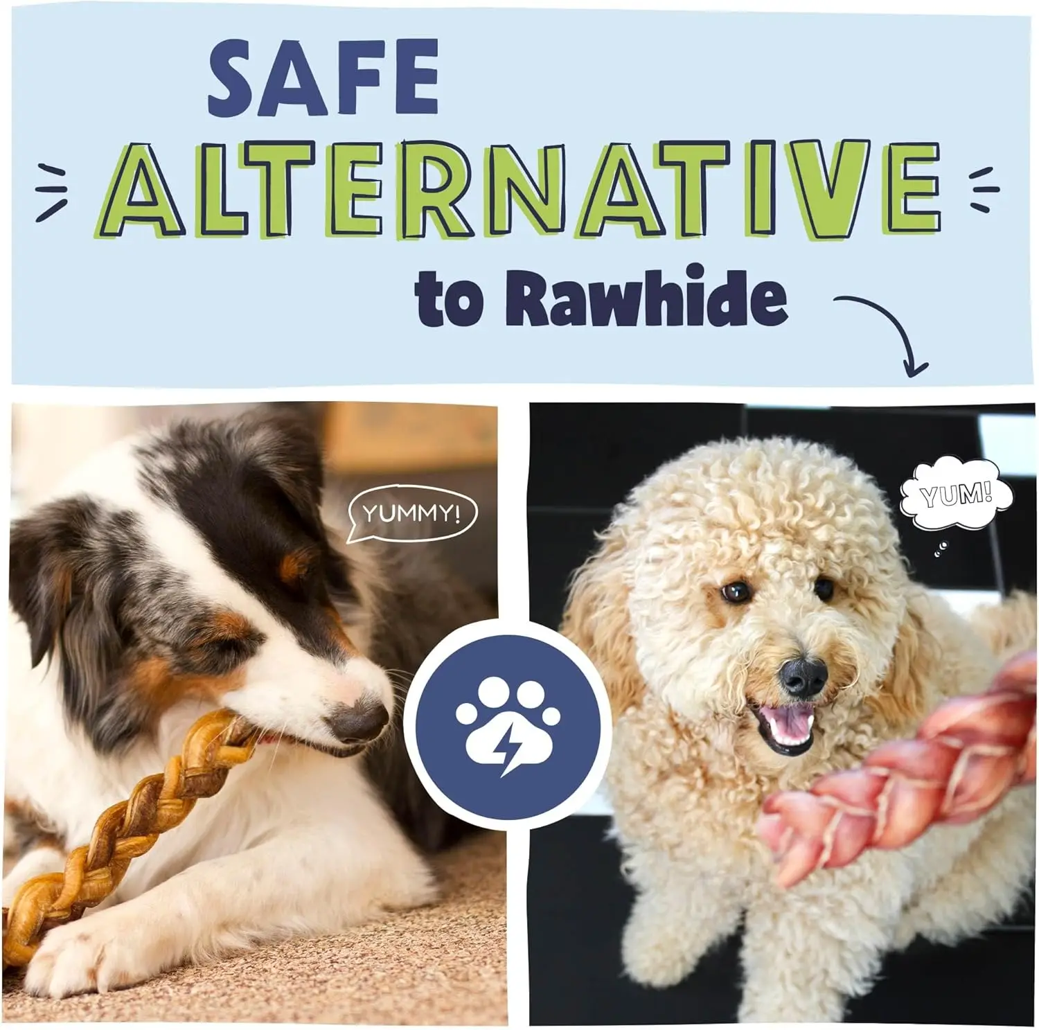 Natural 12” Braided Bully Sticks for Dogs - Tough, Long-Lasting, Rawhide-Free, Low Odor