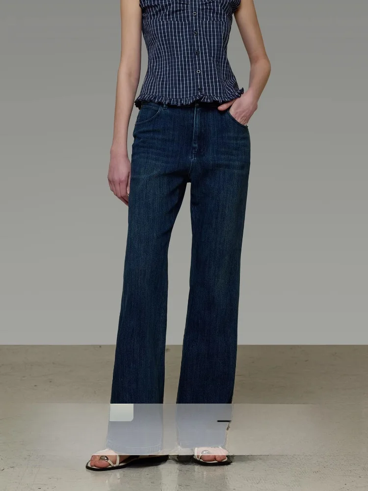 

High Waist Washed Denim Jeans Women's Slimming Elegant Micro Flared Pants Drapey Retro Versatile High-End Feeling Long Trousers