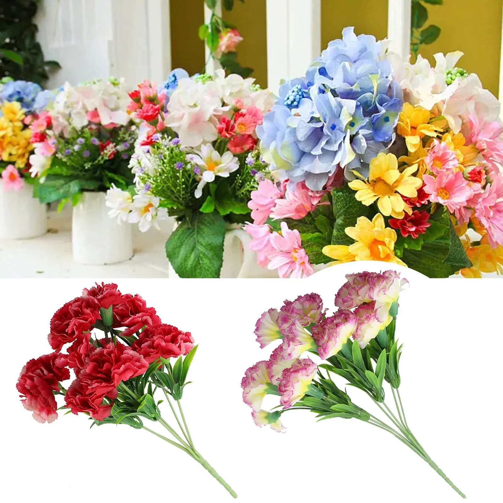 Vibrantly Colored Artificial Flowers, 11 Head Carnation Fake Plants, Perfect for Weddings and Festival Decorations