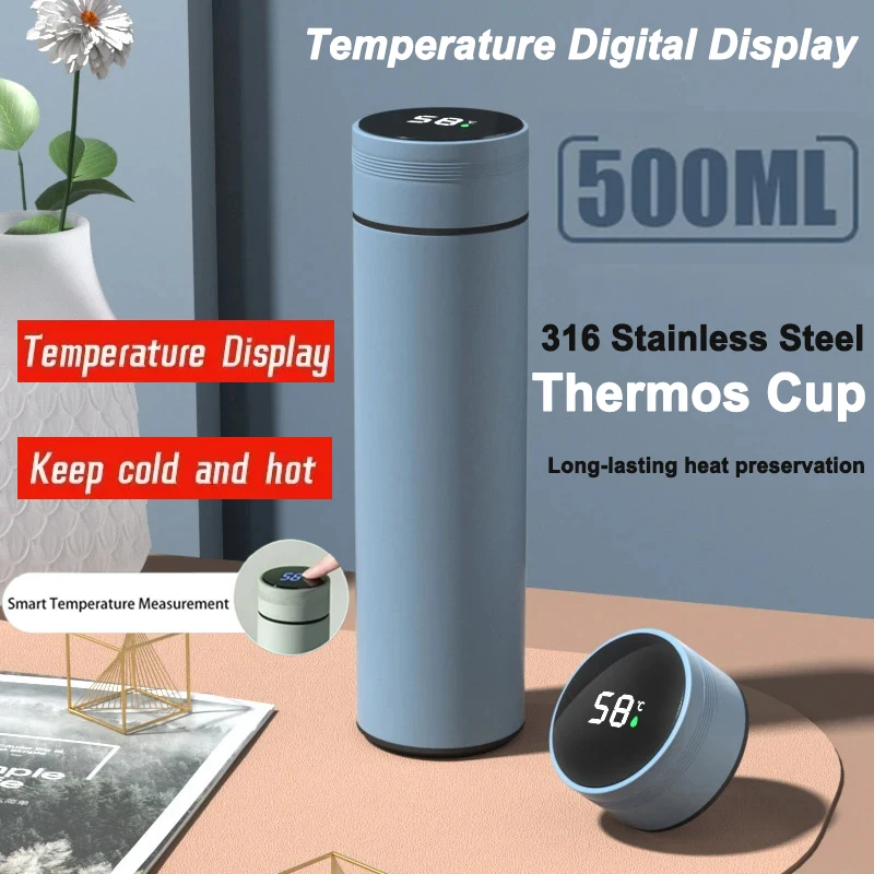 500ML Intelligent Temperature Display Thermal Mug 316 Stainless Steel Thermos Bottle Long-lasting Heat Offices Travels Gifts