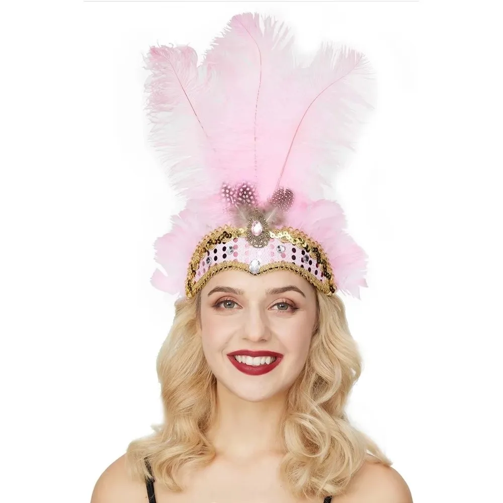 Neues Buntes Feder-Kopfschmuck Bühnen-Performance Dekoratives Showgirl-Stirnband Brasilianisches Karnevals-Haarband für Karneval-Veranstaltungen – Detail 10