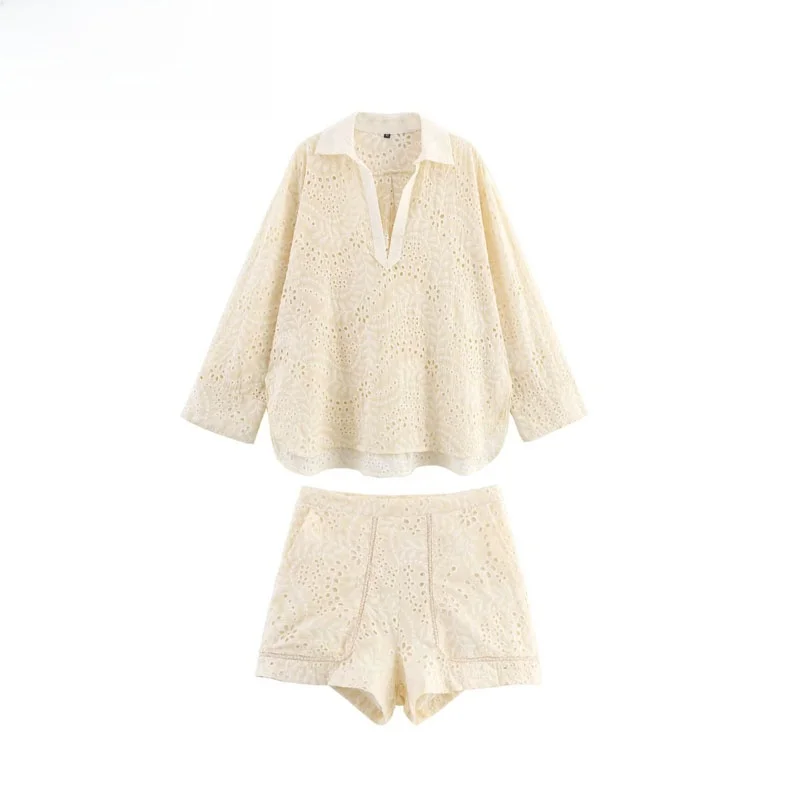 

Autumn 2025 Women's Embroidered Casual irt High Waist ort Pants Faion Set Polyester Fiber Long Sve High Collar Suit