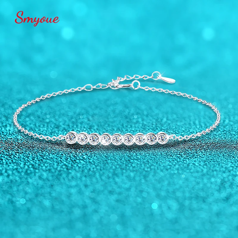 

Браслеты Smyoue 2.5 мм с муассанитом для женщин, регулируемая цепочка, покрытие 18 карат, классические свадебные украшения из стерлингового серебра 925 пробы