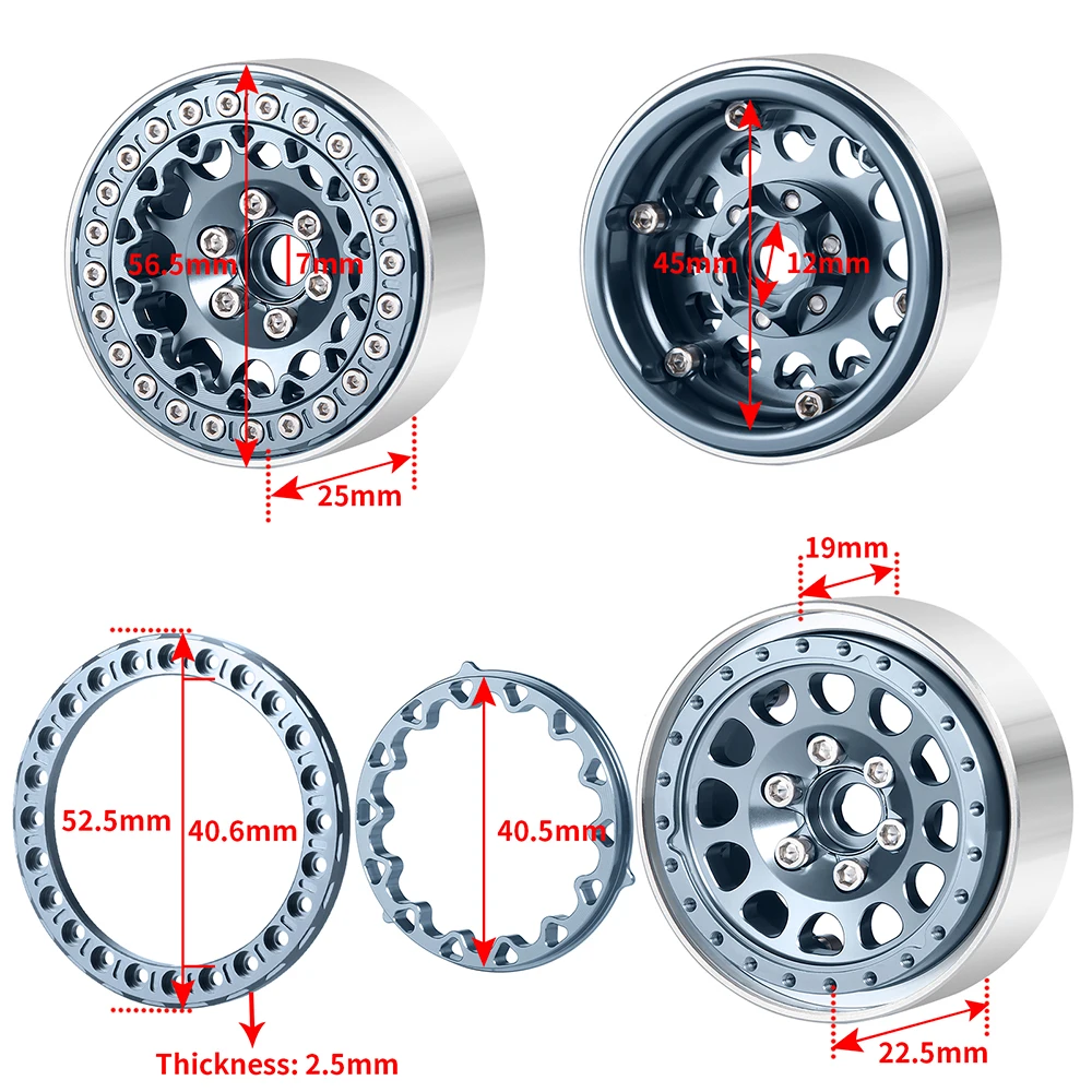 AXSPEED 4Pcs Metal 1.9 inch Beadlock Wheel Rims & Outer Rings for 1/10 RC Crawler Axial SCX10 90046 AXI03007 TRX4 D90 D110