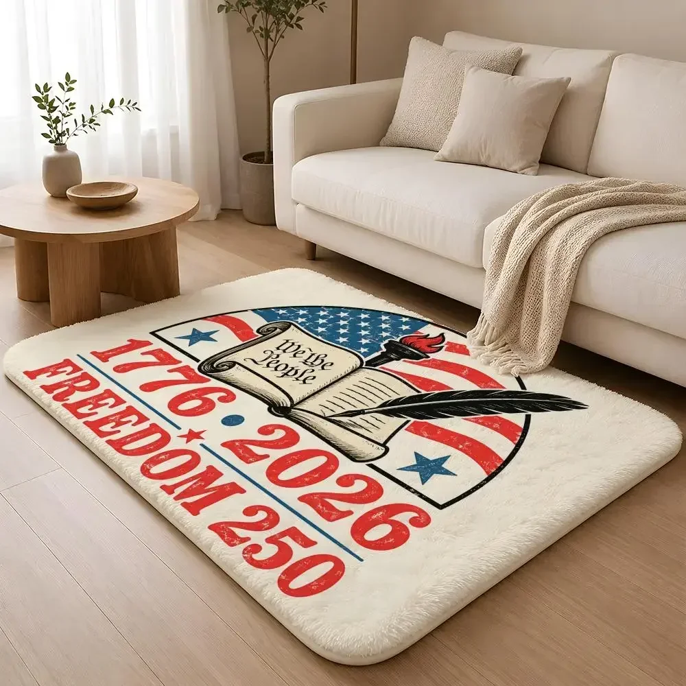 1776–2026 American Vintage Commemorative Badge Style Floor Mat Machine Washable Soft Flannel Area Rug, Non-Slip Absorbent Floor