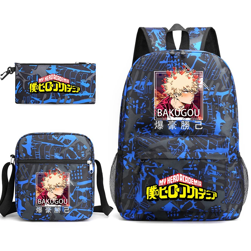 My Hero Academia anime print student school bag set teenagers kids backpack pencil case shoulder bag 3-piece set