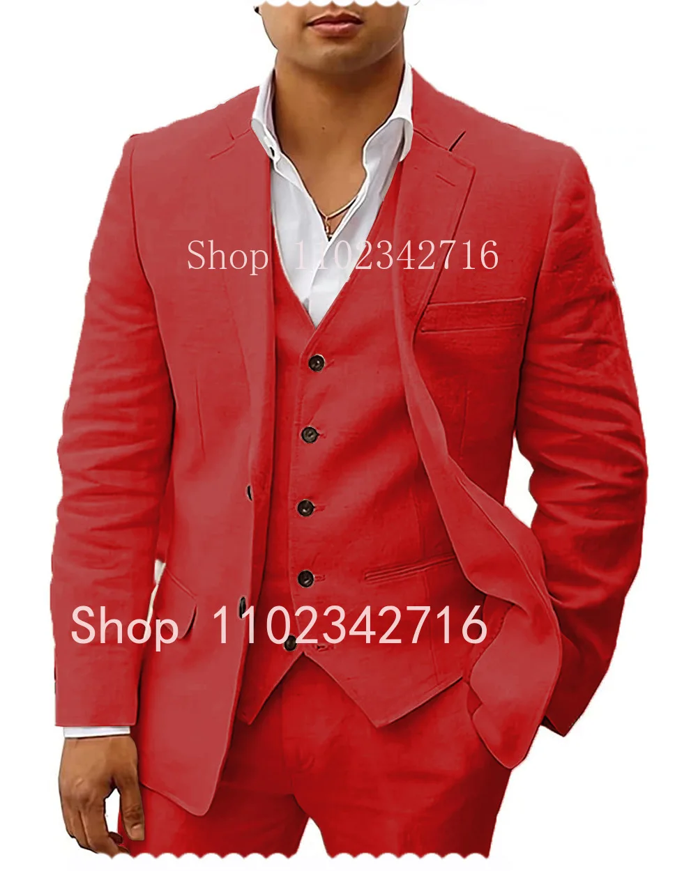 3 Piece Linen Summer Men Suits for Wedding Groom Tuxedos 2023 Casual Beach Cust… - Image 3