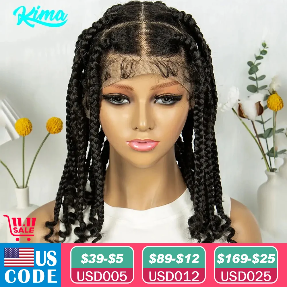 KIMA 14 Inches Synthetic Braiding Wigs Square Box Braided HD Full Lace Wigs for Africa Women Braided Wig with Baby Hair