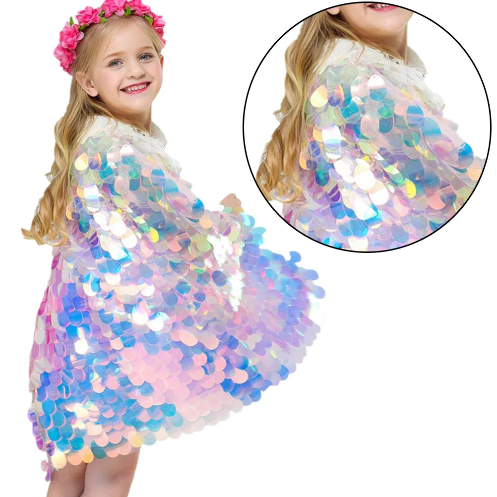 

Rainbow Sequin Cloak Colorful Mermaid Shaped Lovely Mantle Performance Clothes Birthday Theme Party Performance Clothes