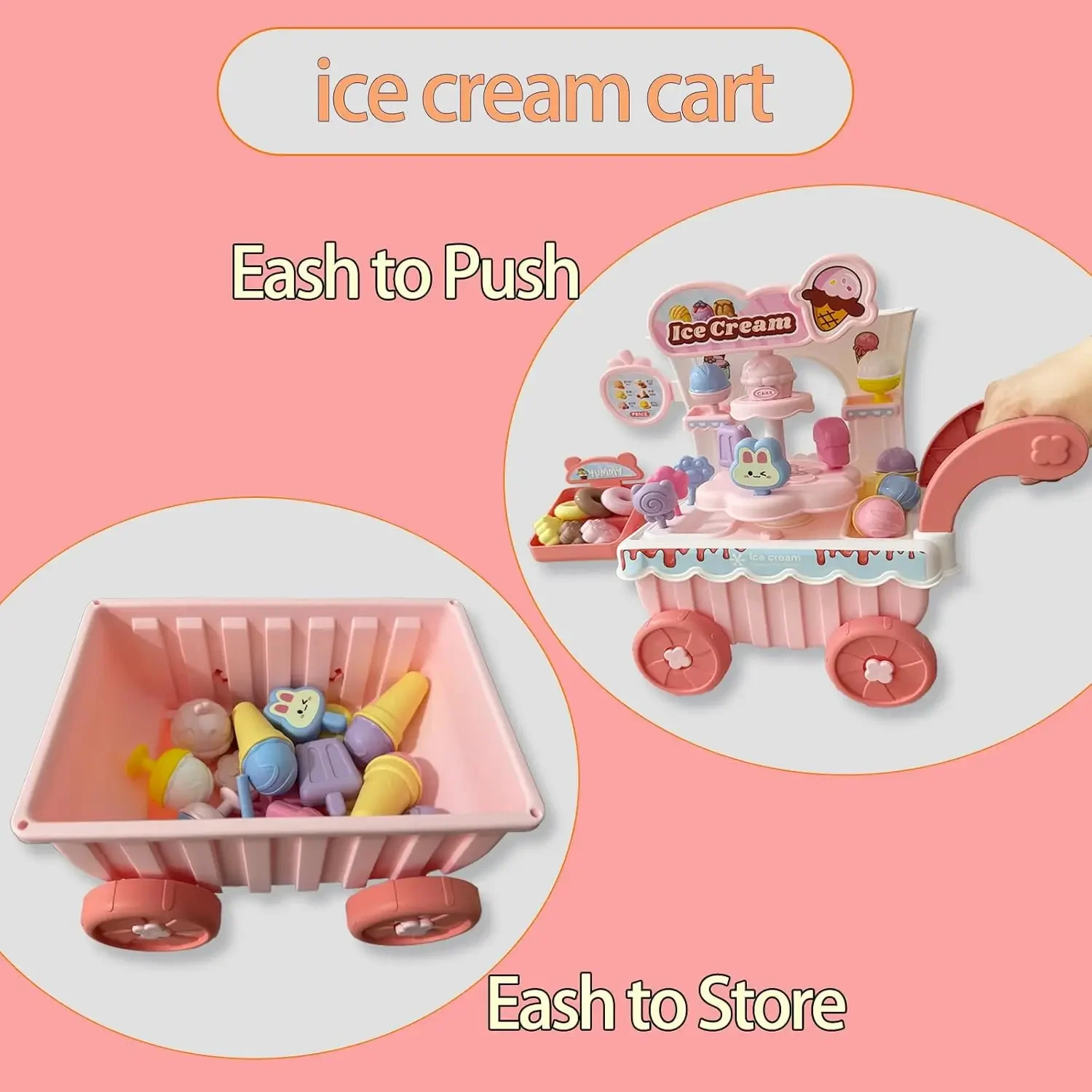 

38PCS Educational Ice Cream Toys for Toddlers,Ice Cream Cart Toy Play Set,Pretend Play Ice Cream Shop Kitchen Food Toys for Kids