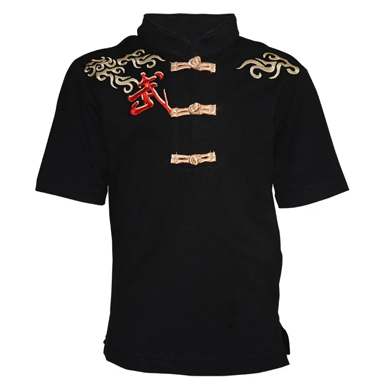 Martial Arts T-shirt Embroidery Short-sleeved Clothing Kung Fu Shirt Classic Uniform Kung Fu Men's Shirt Summer Children's Top