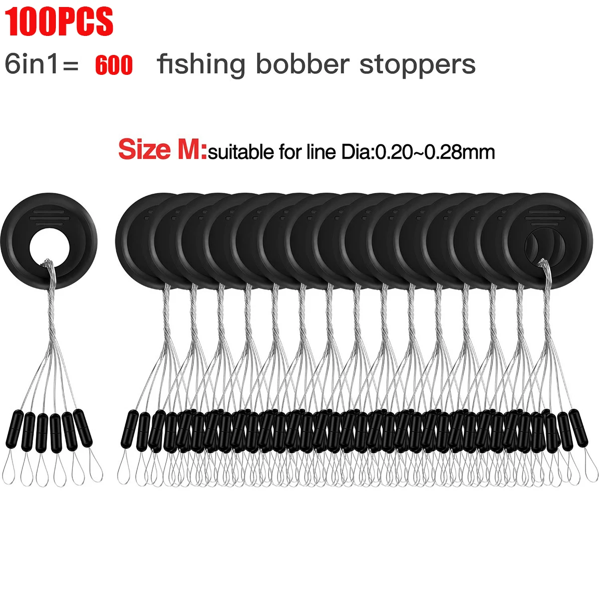Angel-Bobber-Stopper aus Gummi, 6-in-1-Schwimmer-Sinker-Stopps, schwarzer ovaler Zylinder, L M S-Schwimmer-Stopp verfügbar