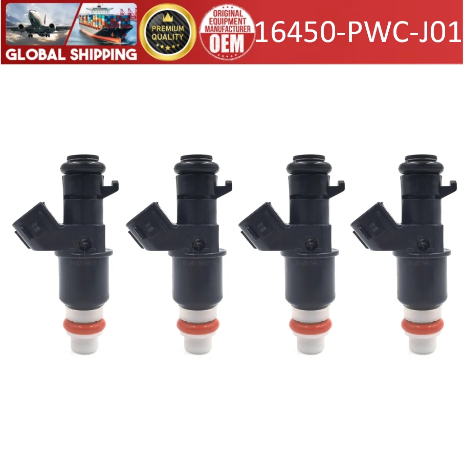 4-Pack 16450-PWC-J01 6-Hole Fuel Injectors for Honda Fit 5-Door GD3, GD8, GE8 1.5L and Honda Civic