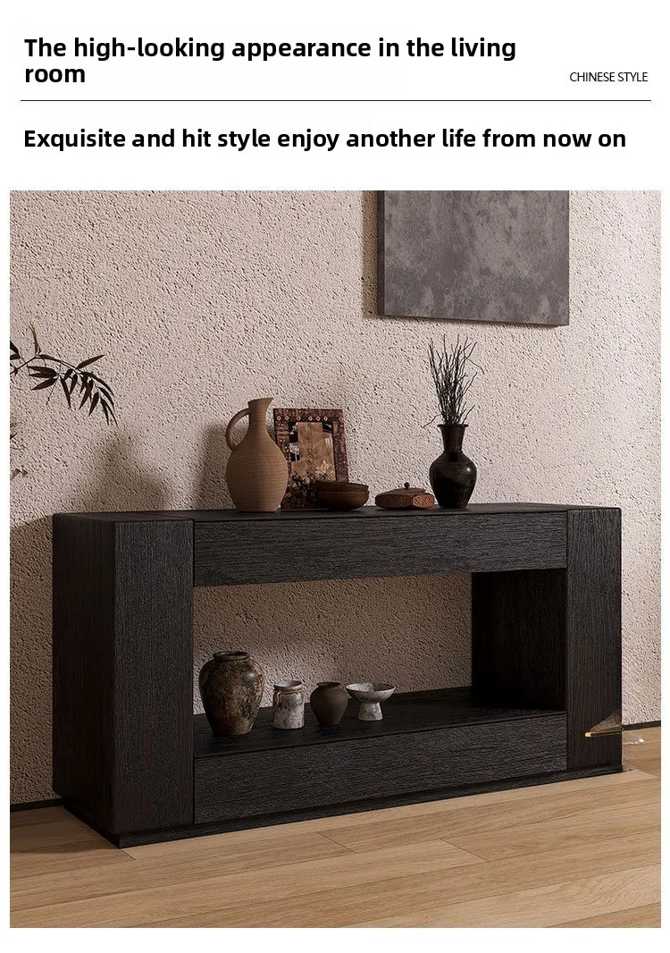 Wabi Sabi Wind Entrance Cabinet Hotel Clubhouse Display Locker with Pumped Solid Wood