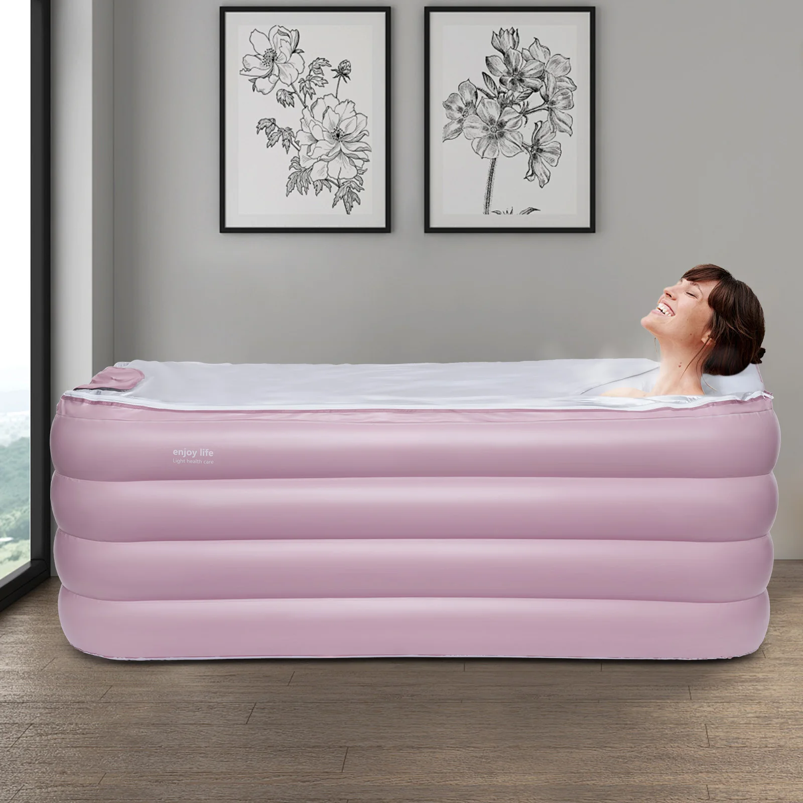 Inflatable Adult Bath Tub, Free-Standing Blow Up Bathtub with Foldable Portable Feature for Adult Spa with Electric Air Pump