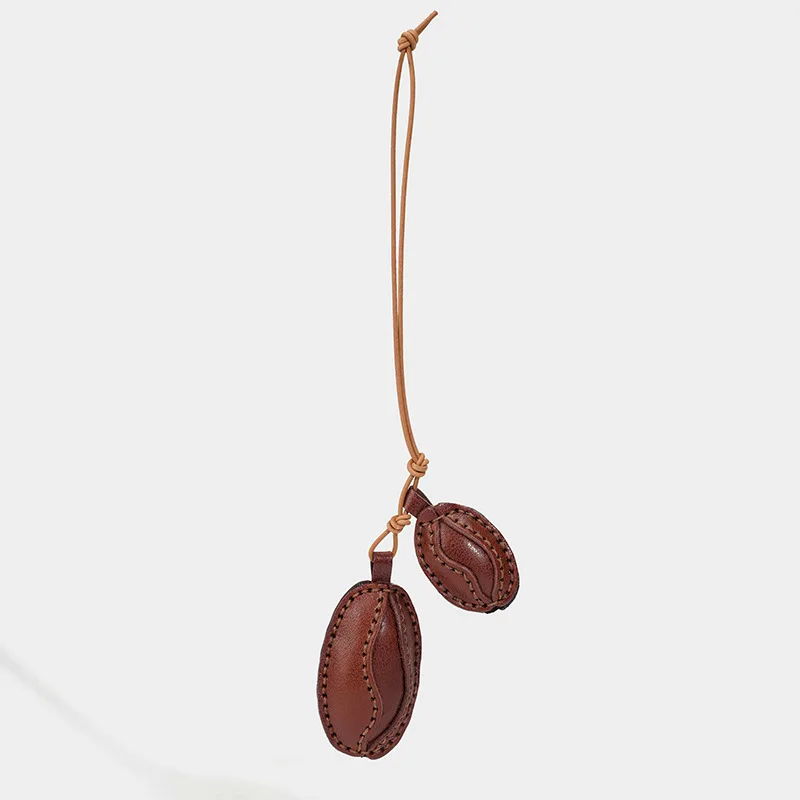 Elegant Vegetable Tanned Leather Coffee Beans Cocoa Beans Genuine Leather Keychain Pendant  Layer Cowhide Colored Bag Pendant