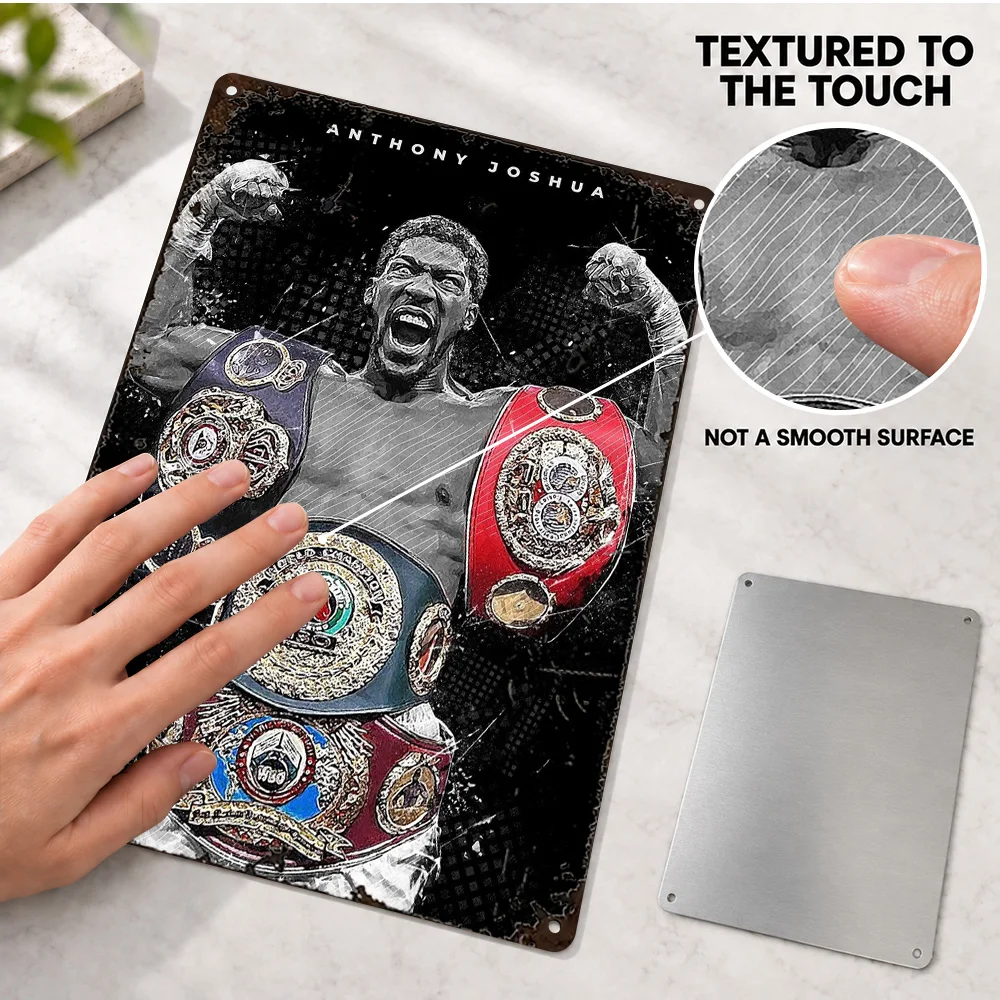 Anthony Joshua Boxer Textured Metal Poster Personalized Aluminum Sign Gold Plates Black Straps Graphic Wall Art For Home Gym