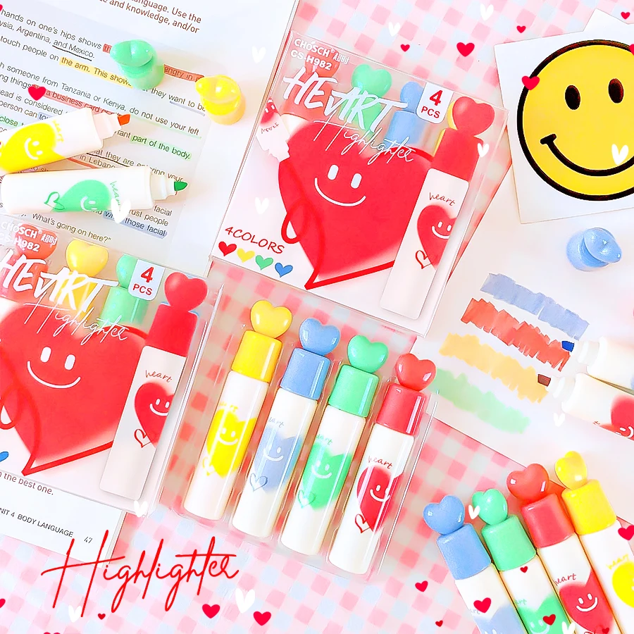 

school accessories aesthetic stationery back to school supplies cute Smiling face highlighters Color markers school stationery