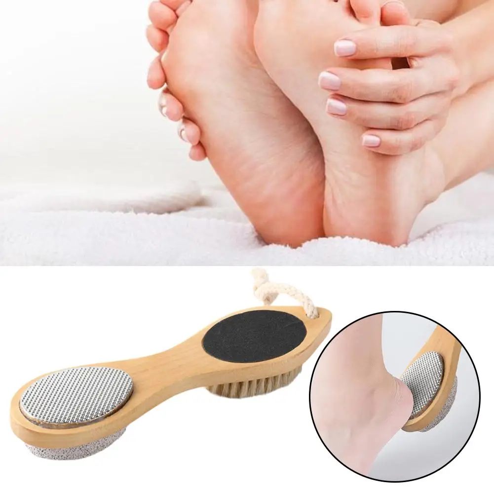 4 in 1 Multi-Use Foot File Brush with Wooden Handle Scrubber Double Callus Crack Rasp Pumice Remover Dead Exfoliator Skin S R6I5