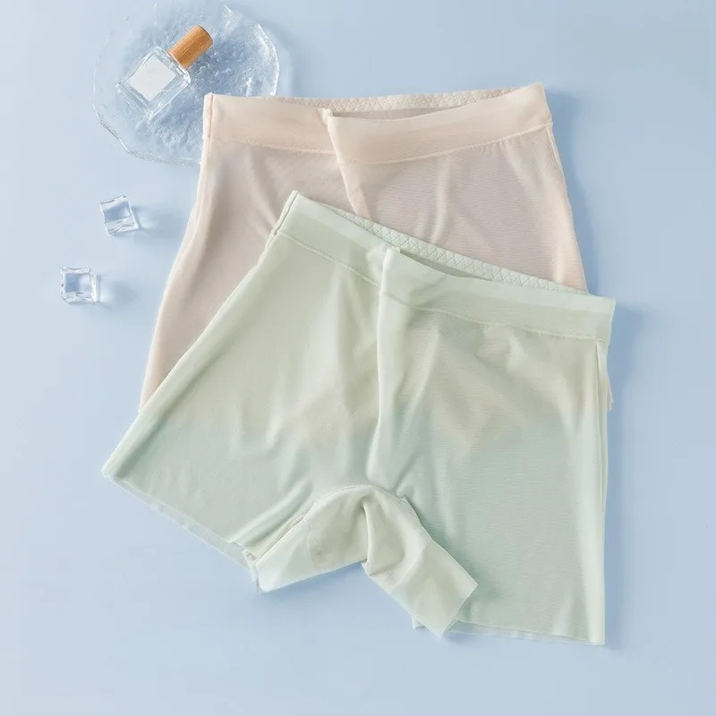 

Non marking ice silk safety pants for women, plus size, anti glare, pure cotton high waisted flat angle underwear, thin version