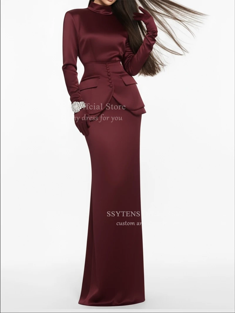 SSYTENS モダンシンプルなウェディングドレスハイカラー花嫁ドレスフルスリーブロングマーメイドブライダルドレスvestido de noviaカスタマイズ