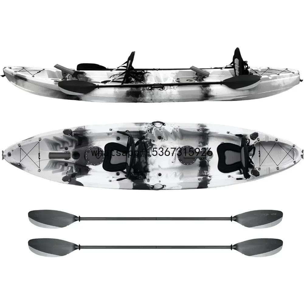 

Hard Shell Recreational Tandem Kayak, Package with 2 EVA Padded Seats, Fishing Rod Holders, 2 or 3 Person Sit On Top Kaya