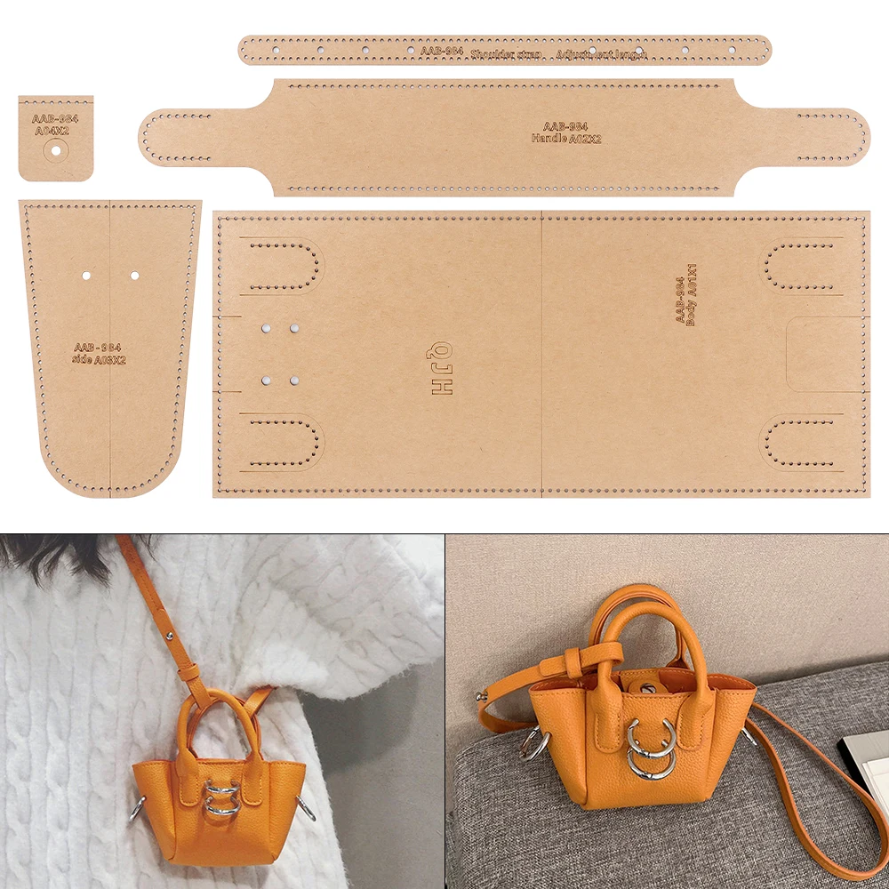 1 Conjunto de Mini Bolsas Personalizadas, Bolsa de Ombro para Batom - Molde de Papel Kraft, Artesanato em Couro DIY - Molde de Costura com Furos