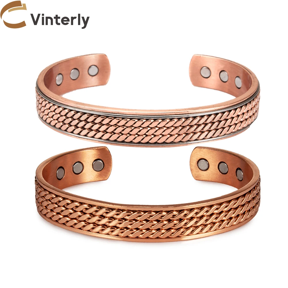 Vinterly Twisted Pure Copper Bracelet for Men Women Magnetic Therapy Adjustable 12mm Wide Health Energy Bangles Magnet Jewelry