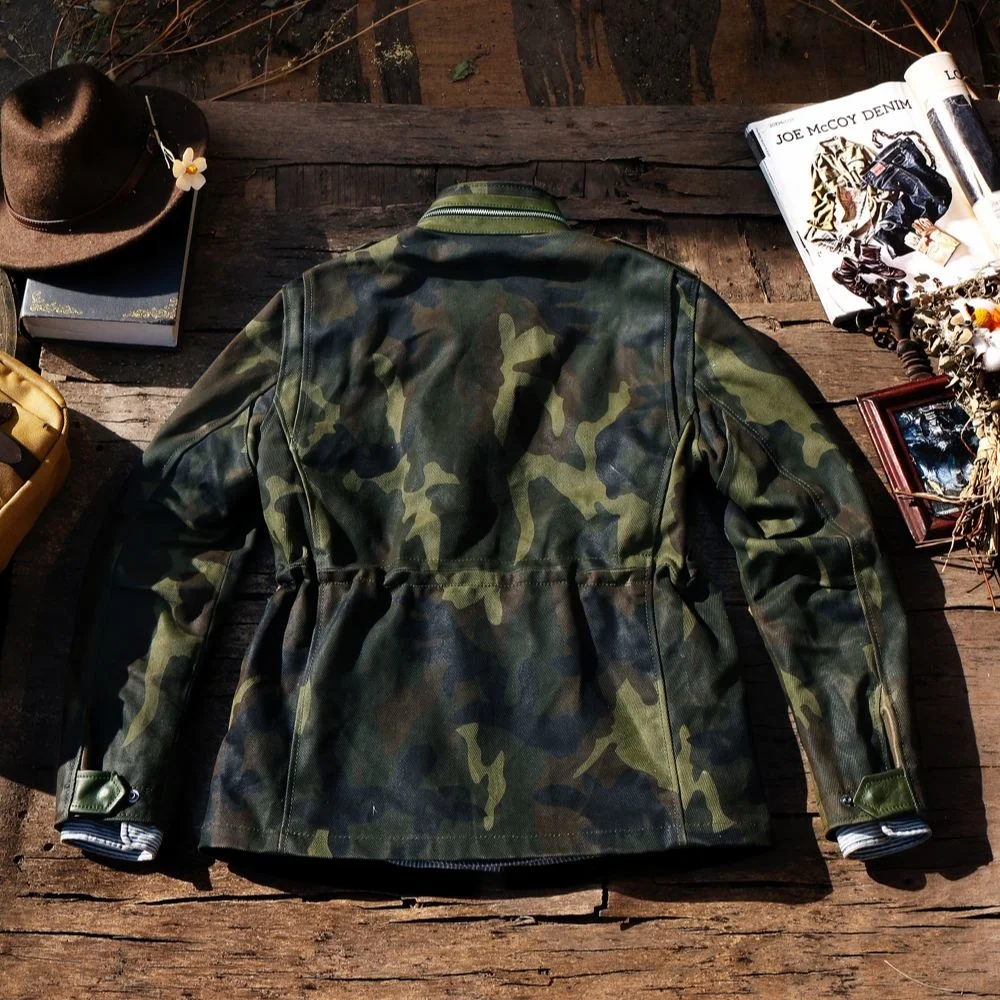Brando European Size Tailor Heavyweight Japanese Hyogo Cowhide & 22OZ Camouflage Soft Wax Canvas Military M65 Waterproof Jacket