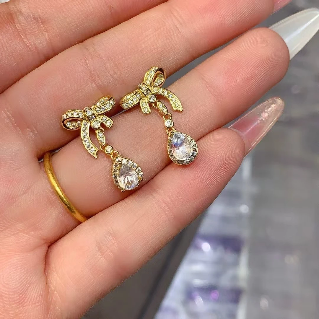 KJJEAXCMY New Natural Moon Stone Earrings S925 silver , electroplated locking color process, high clarity Full of luster