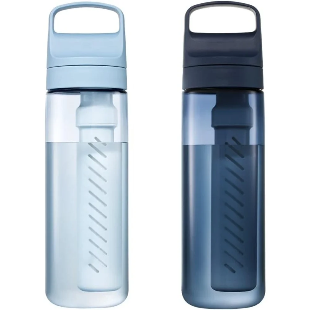 

BPA Free Water Bottle 22oz 2-Pack for Travel Removes Bacteria Parasites Microplastics Improves