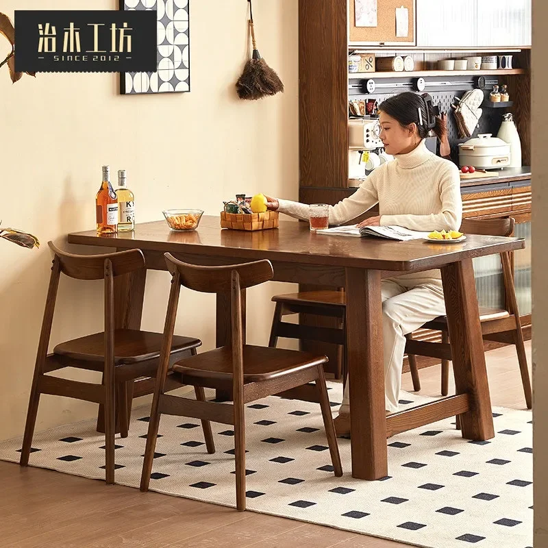 All solid wood long dining table household large board table ash wood simple modern restaurant dining table office desk spot