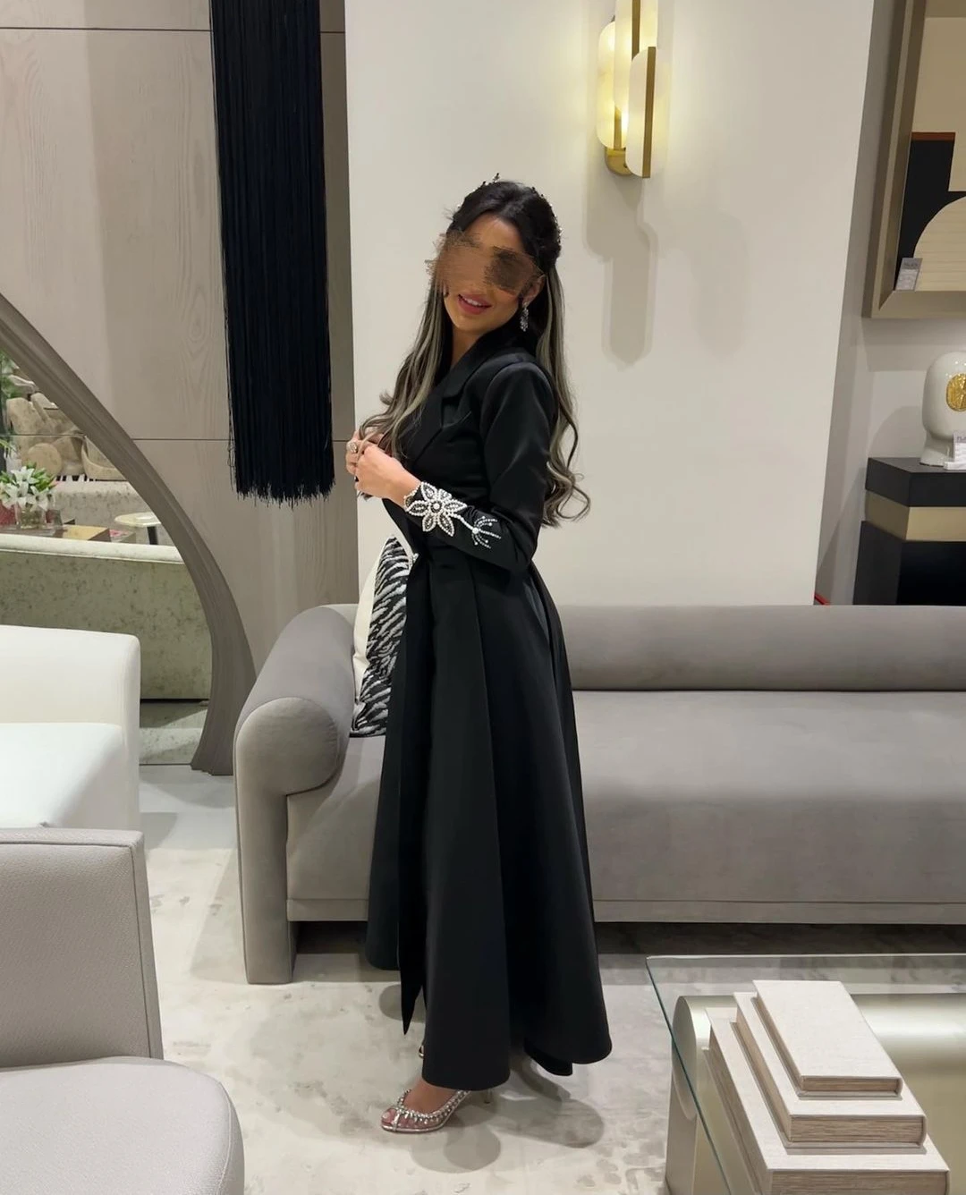 AsaNagi Black Satin Evening Dresses V Neck A Line Appliques Vintage Formal Party Dress 2023 Saudi Arabic فساتين سهره فاخره