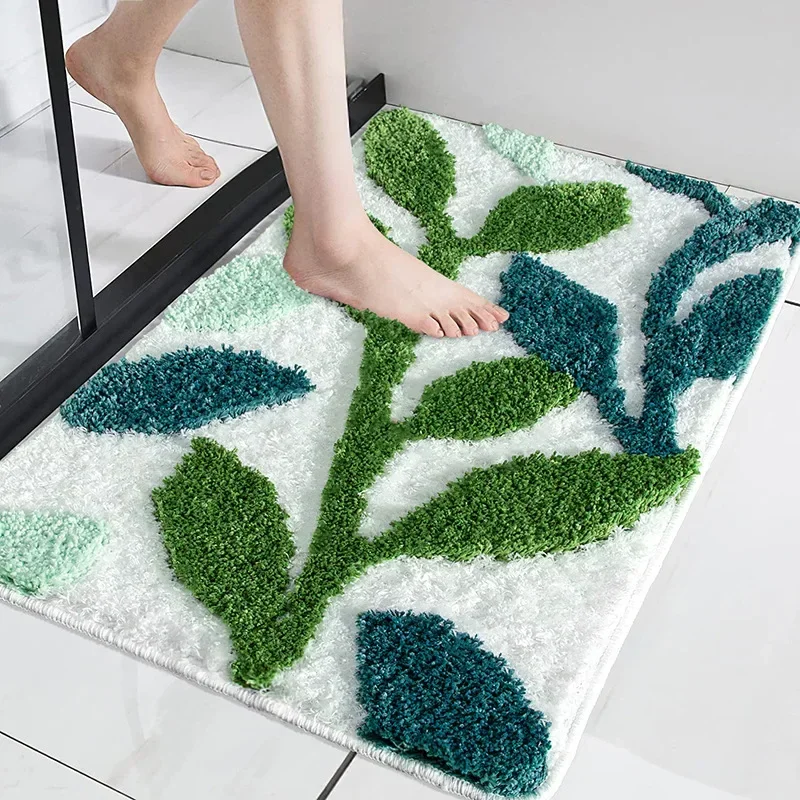 

Leaf Tufted Carpet Household Bathroom Absorbent Floor Mat Thickened Non Slip Flocked Foot Mat Single Needle Carpet Mat Rug