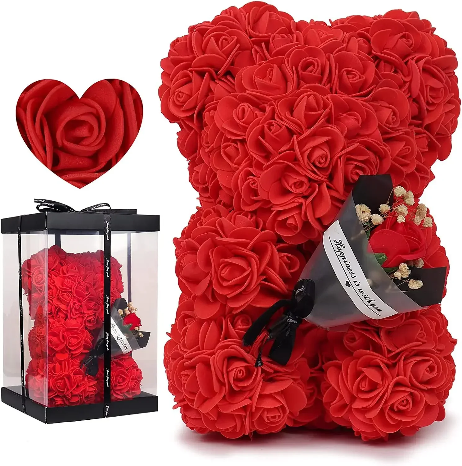 Valentines Day Gift 25cm Artificial Rose Bear With Box For Girl Friend Women Mothers Day Gift Brithday Present Wedding Party