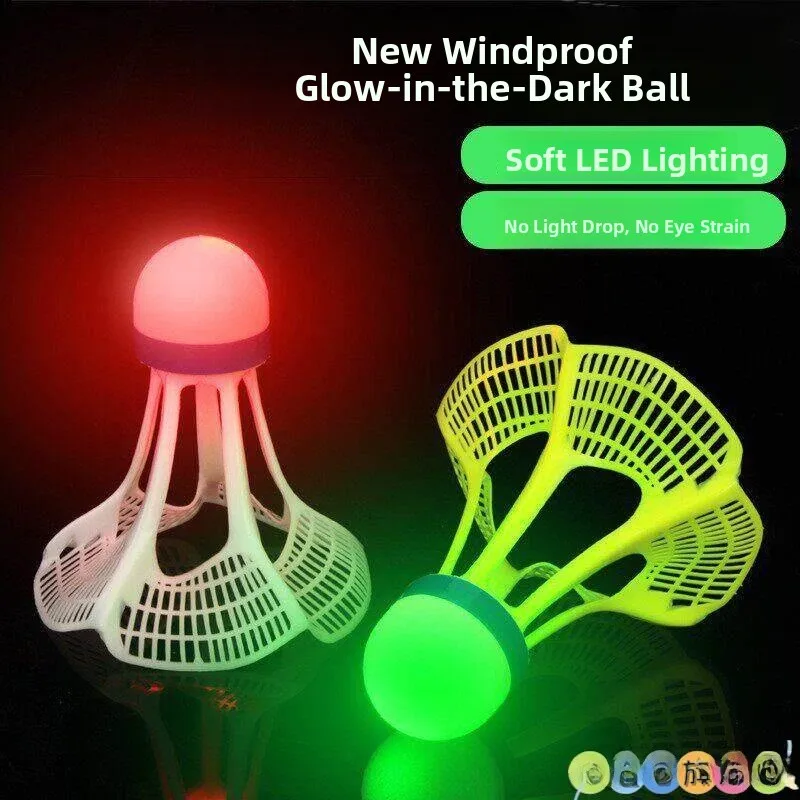 

Glowing Nighttime Nylon Badminton Shuttlecocks Plastic Windproof Outdoor Training Entertainment Sports Goods Foamy Plastic Heads