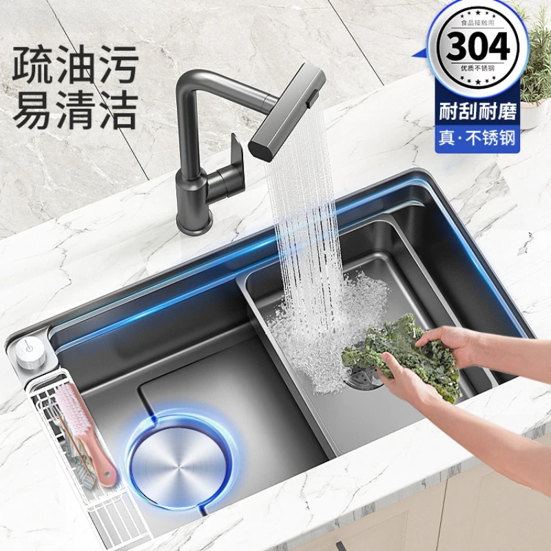 Large Single Sink Kitchen Drop-in Sink Stainless Steel Sink Household Left Side Sink