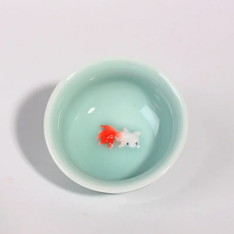 50ml Porcelain Chinese Ceramic KungFu Tea Cup Celadon Azure/Green Creative Carp Goldfish Small Teacup Drinkware Wholesale