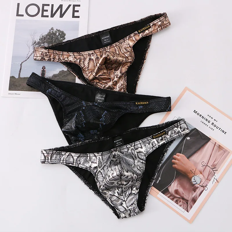 

Men's Briefs Sexy Snake Jacquard Skinny Comfortable Underwear Gays Erotic Low Waist Underpants U Convex Pouch Fashion Panties