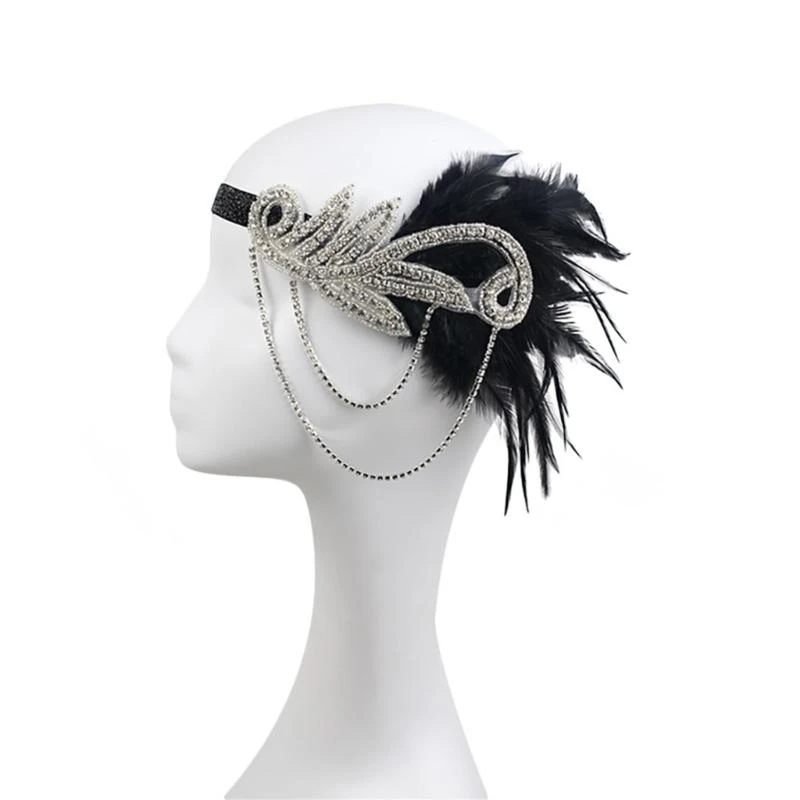 

39BB 1920s Flapper Gatsby Party Costume Accessories Headpiece Necklace Earrings Set