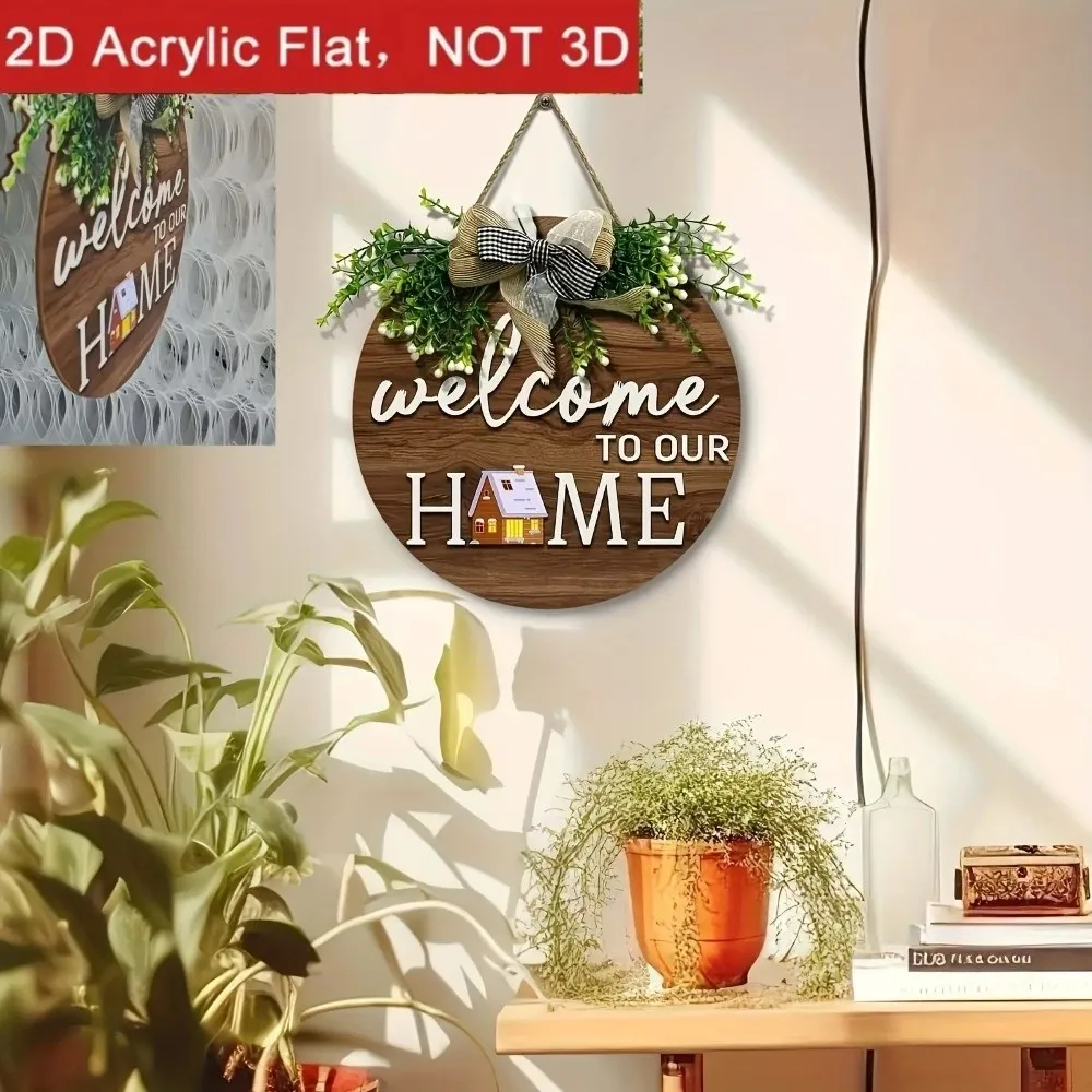 New 2D Flat 2D Round Welcome Sign Retro Style Cat Print Round Doorplate Warm Home Floral Print Hanging Plaque Front Door Decor