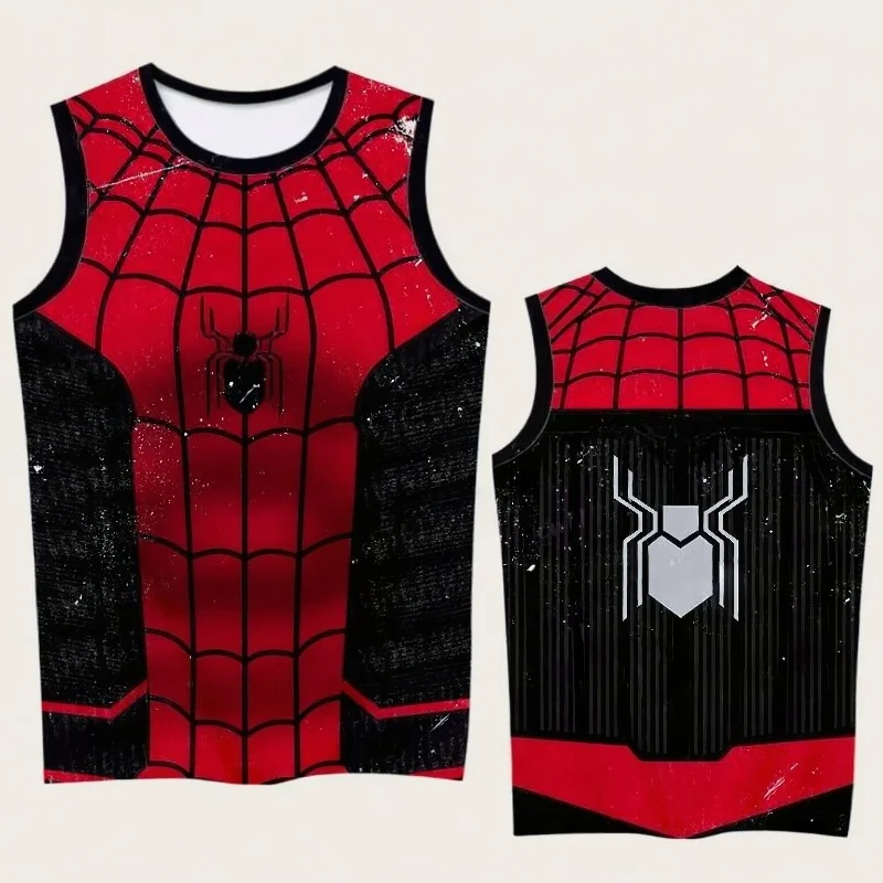 Eltern-Kind Spider Hero 3D-Druck Ärmelloses Tanktop, Rot-Blau-Goldenes Netzmuster Sporttrikot, 100% Polyester Atmungsaktiv – Detail 13